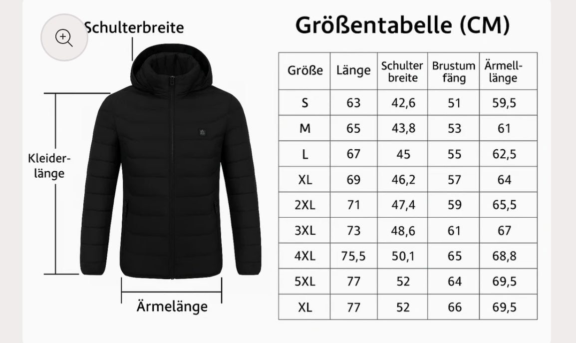 Beheizbare Pufferjacke mit 3 Heizzonen