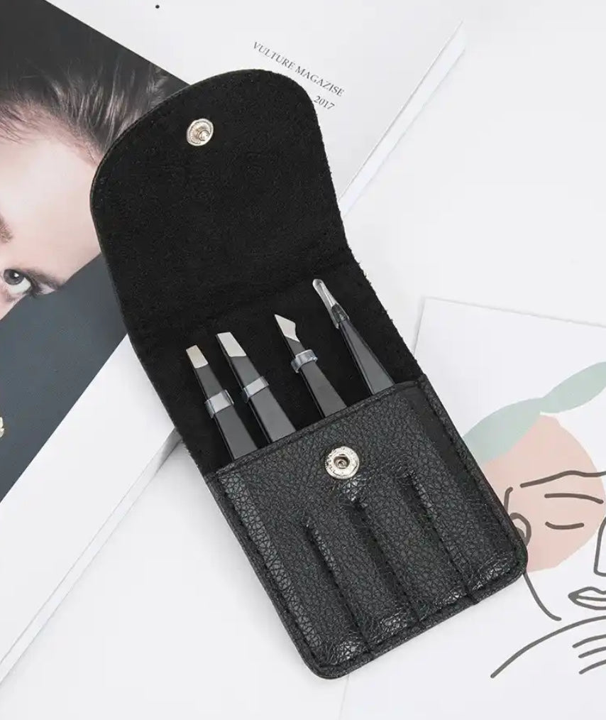 Edelstahl Präzisions Pinzetten Augenbrauenzupfer - Schwarz